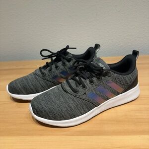 Adidas Cloudfoam Black and Gray Sneakers with iridescent stripes